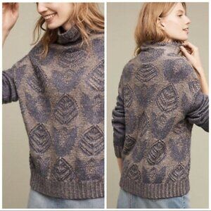 Anthropologie Folk Hansel from Basel Blue Mock Neck Foliage Sweater Large